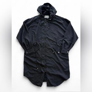 Zara Black Light Rain Over Coat Tunic Jacket with Hood, Pockets, and Pull Waist